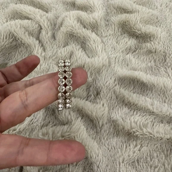 Silver Rhinestone Hoop Earrings | Double Row Sparkle - Picture 4 of 4